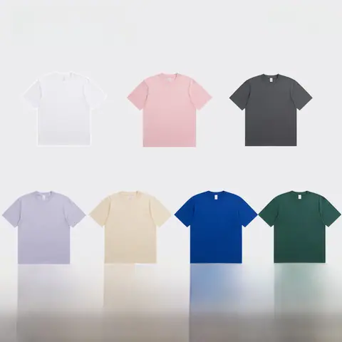 2024 Cotton T-shirt Men's 230G Heavy Solid Color Crewneck Short Sleeve Casual Combed Cotton Unisex T-shirt on BoonBuy