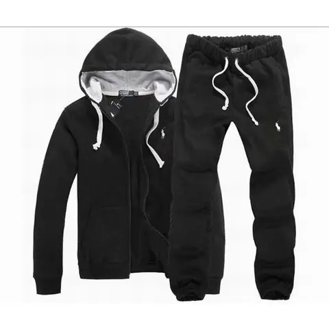 9055 Pony Logo Zipper SUIT/6, American Paul Plus Velvet Sweater Men's Casual Sports Suit Polo Cardigan Zipper Hooded Jacket Two-Piece Suit on BoonBuy