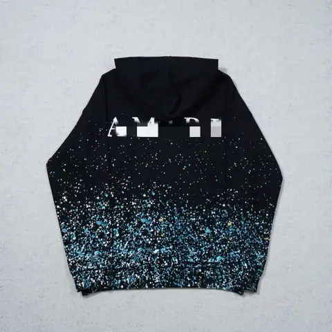 AI Sweatshirt Hoodie with White Logo on the Chest and Splashed Ink on the Hem on BoonBuy