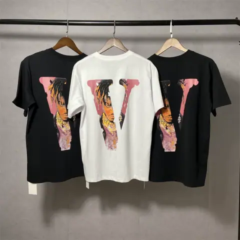 American High Street Juice Wrld Collaboration Big V Character Print High Street Hip Hop Men and Women Loose Short-Sleeved T-shirt on BoonBuy