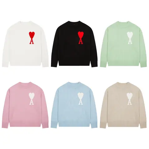 American Style Solid Color Jacquard Knitted Long-Sleeved Sweater 2023 Autumn and Winter Couple Tops Non-Quality Issues on BoonBuy