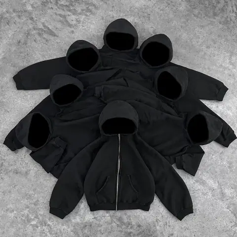 Autismss Treasure House Heavy Autumn Solid Black Hooded Cardigan Jacket All-match Classic College Style on BoonBuy