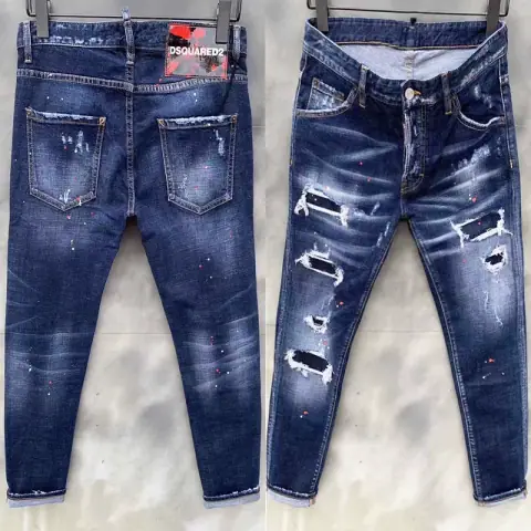Autumn and Winter New Broken Paint Men's Slim Fit Hole Patch Stretch D2 Jeans Skinny Pants on BoonBuy