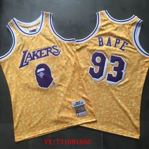 Bape Mitchell Ness Co-Branded NBA Lakers Jersey Vest T-shirt Men's Yellow No. 93 on BoonBuy
