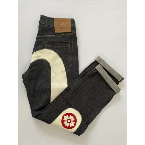 Chasing the Trend of Fukushen Jeans for Men, Trendy Brand Large M Printed Straight Loose Trendy Personality Jacquard Embroidery Original Pulp Pants on BoonBuy