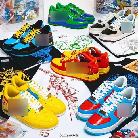 Chunyuan Bapesta Full Range of Ape Head Co-Branded Marvel Patent Leather Thick-Soled Height-Enhancing Low-Top Men's and Women's Sneakers on BoonBuy