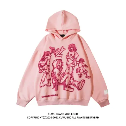 Cuwu Amei Khaki Portrait Print Hooded Sweatshirt for Women Street Hip-Hop All-Match Loose Couple Outfit Autumn Jacket on BoonBuy