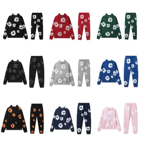 Denim Tears Cotton Blossom Fleece Lined Hooded Sweatshirt and Sweatpants High Street Sportswear Set 2 on BoonBuy