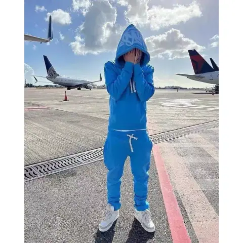 Drill Syna World Tracksuit American Hip-Hop Hooded Plus Velvet Sweatshirt Men's Trendy Sports Suit on BoonBuy