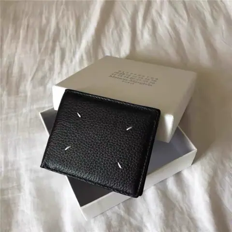 E1EVEN7MARGIE Style Multi-Card Slots Lychee Grain First Layer Cowhide Folding Wallet on BoonBuy