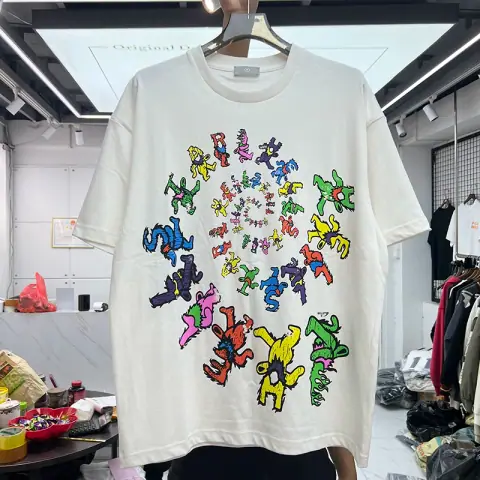 European and American Creative Fun Letter Bear Vortex Print Men and Women Loose Round Neck Casual Cotton Trendy Short-Sleeved T-shirt on BoonBuy