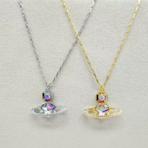 European and American Fashion Gold Five-pointed Star Glass Saturn Necklace on BoonBuy