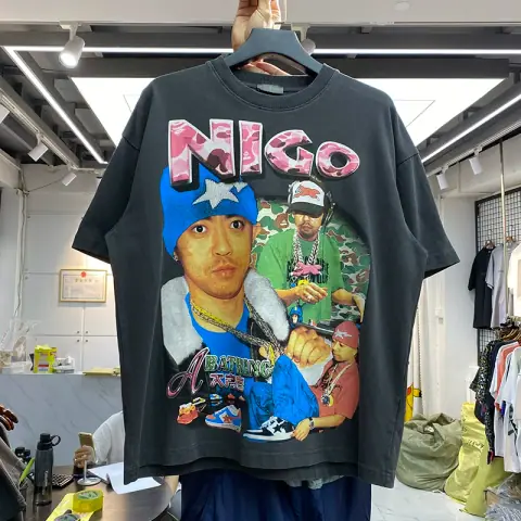 European and American Hip-Hop Rap Character Printing Loose Oversize Washed Old Retro Short-Sleeved Men and Women Couple T-shirt on BoonBuy