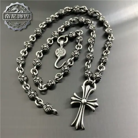 European and American Retro Cross Titanium Steel Pendant Necklace Set Chain Personality Men and Women Rock Domineering Punk Accessories on BoonBuy