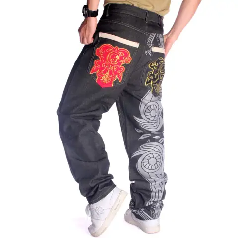 European and American Trendy Brand Hip-Hop Hiphop Street Dance Denim Trousers Trendy Men's Graffiti Embroidery Loose Casual Skateboard Pants on BoonBuy