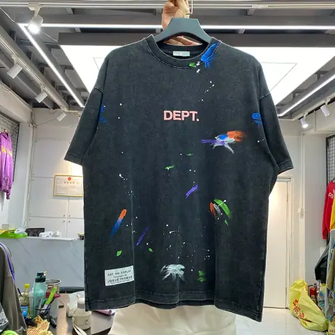 Gallery Dept Foam Letters Color Splash Ink Retro Wash Old Loose Summer Casual Short-Sleeved T-shirt on BoonBuy