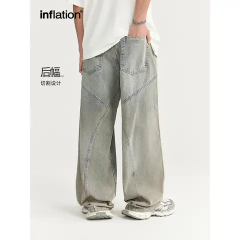 Inf Men's Wear | Washed Cut Wide-Leg Jeans 2024 Spring and Summer New Trendy Street Loose Straight Men's Trousers on BoonBuy
