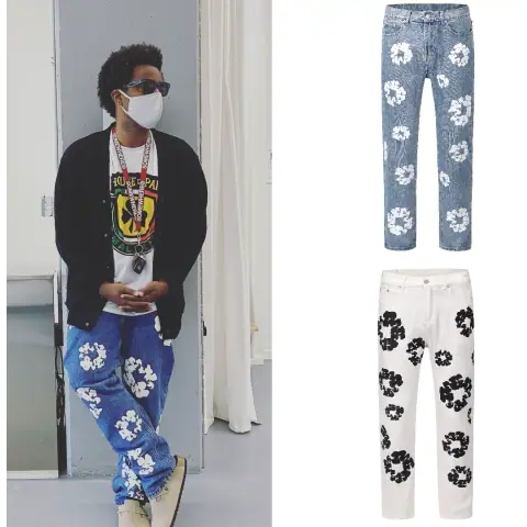 INS2024 European and American High Street Kanye Kanye Kapok Print Straight Loose Jeans Trendy Washed Trousers on BoonBuy