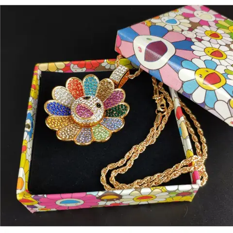 Internet Video Original Colorful Smiley Face Sunflower Sunflower Sunflower Colorful Shape Rotatable Necklace on BoonBuy