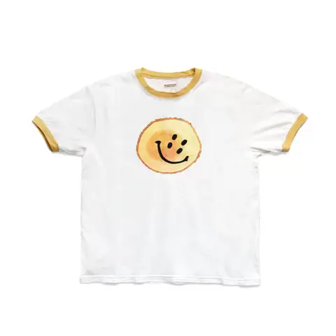 Kapital 21SS Japanese Casual Cotton Tree Stump Smiley Face Pattern Retro Round Neck Short-Sleeved T-shirt on BoonBuy