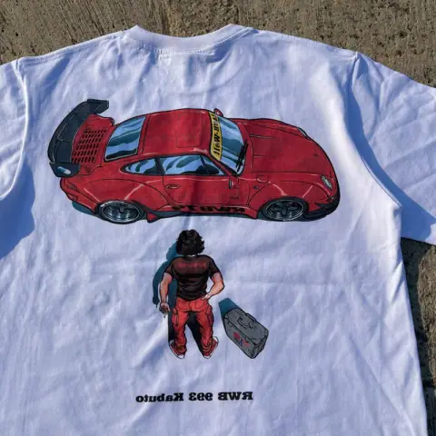 Loose and Versatile Anime Men and Women Street Trend Short-Sleeved Couple Outfit American Akira Racer T-shirt Round Neck Half Sleeves on BoonBuy