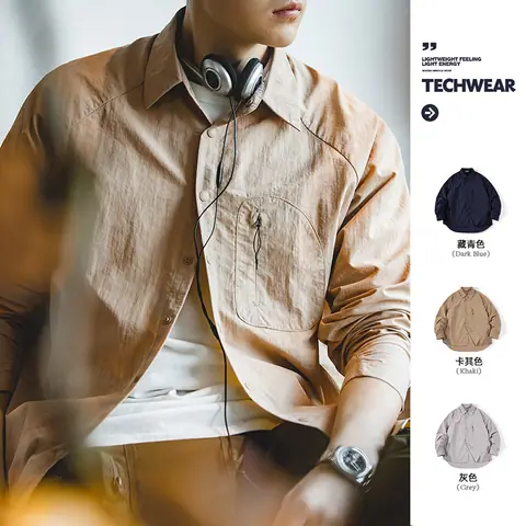 Madden Workwear American Casual Light Functional Silhouette Shirt Pleated Deconstruction Layered Thin Long-Sleeved Shirt Men's Autumn on BoonBuy
