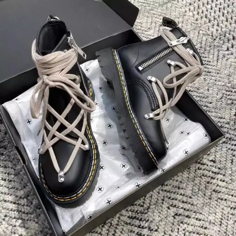 Ouyang Nana Rick Owens Co-Branded Dr Martin 1460 Platform Bottom Top Layer Glossy Patent Leather 8-HOLE Martin Boots on BoonBuy