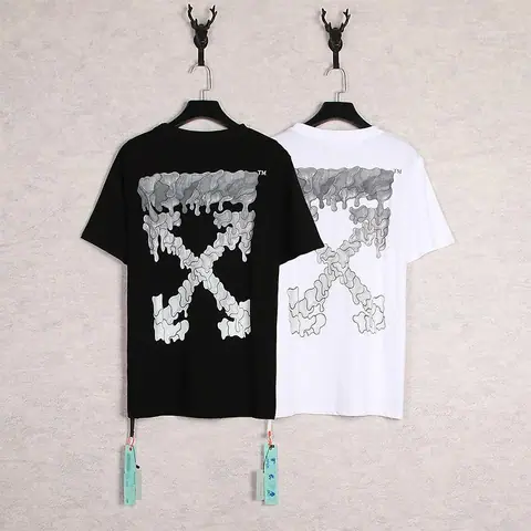 OW Water Drop Arrow Dissolving Summer Youth Cotton Non-Hooded Casual Loose Collarless Letter Bottoming Shirt on BoonBuy
