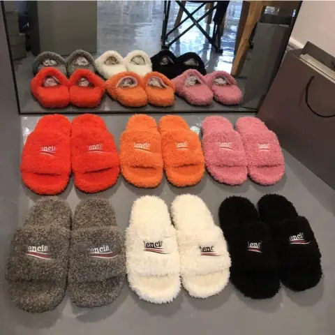 Paris Fur Slippers for Women's Casual Outer Wear Autumn and Winter B S Embroidered Letters Family S One Word Couple S Fur Slippers 31 on BoonBuy
