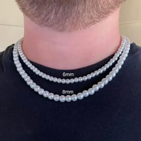 Pearl Necklace Men Simple Handmade Strand Bead Necklace New on BoonBuy