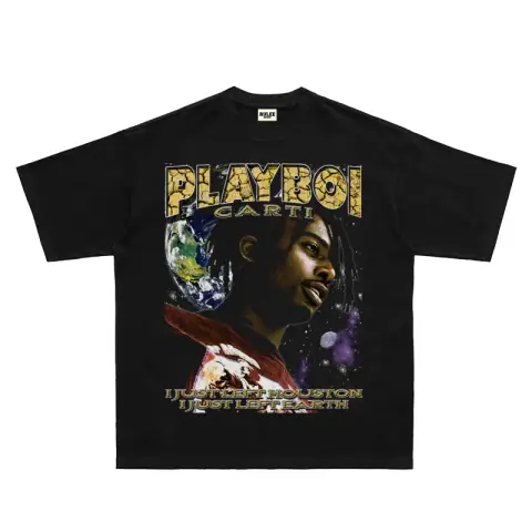 Playboi Carti Atlanta Vintage Retro Hiphop Hip-Hop T-shirt Short Sleeve Loose Print Tee on BoonBuy