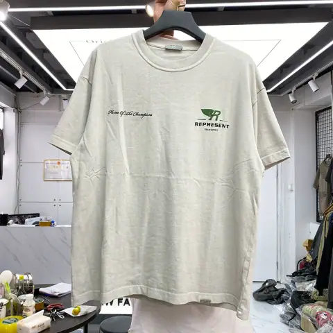 Represent Man Embroidered Small Letters High Street Washed Old Retro Loose Hip-Hop Men and Women Short-Sleeved T-shirt Summer on BoonBuy