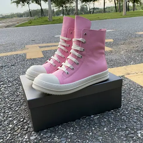 RO Fabled Pink High-Top Shoes Genuine Leather Men's Shoes Lace-Up Thick Sole Side Zipper European and American Trendy Shoes Women's Short Boots on BoonBuy