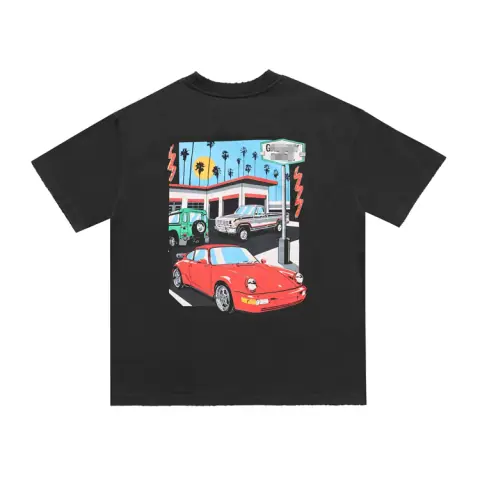 Short-sleeved T-shirt with Painted Car Print on the Back on BoonBuy
