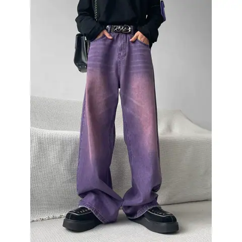 Shunp Niche High-End Purple Straight Loose Casual Jeans Ins Trendy Wide-Leg Slim Trousers Men on BoonBuy