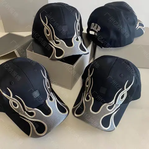 Spot Kanye Three-Party Joint Embroidered Flame Hat High Street Men and Women Trendy Brand Ins Baseball Cap Curved Brim Duckbill Cap on BoonBuy