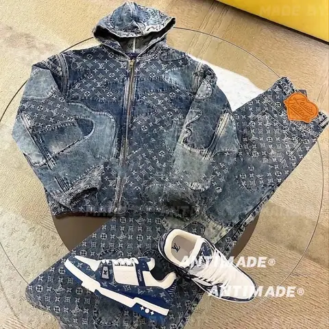 Super Heavy Nigo Co Branded Washed and Distressed Floral Print Denim Jacket Hoodie Couples Casual Jacket on BoonBuy