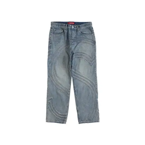 Supreme S Logo Loose Fit Jean Washed Blue on BoonBuy