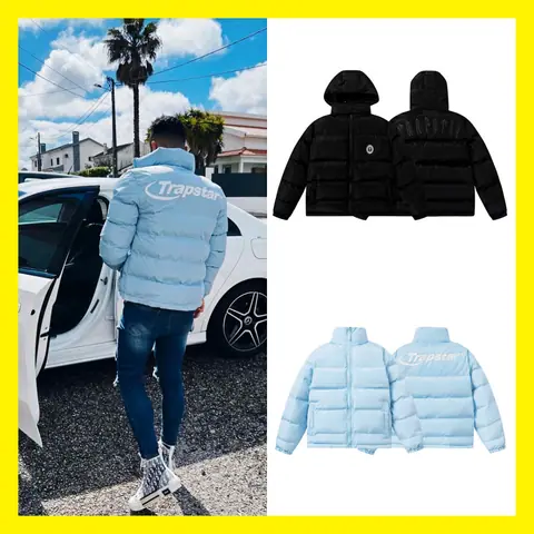 Trapstar Couple Style Cotton Coat Retro Stand Collar Blue Simple Letter Small Logo Embroidery Cotton Coat Jacket on BoonBuy
