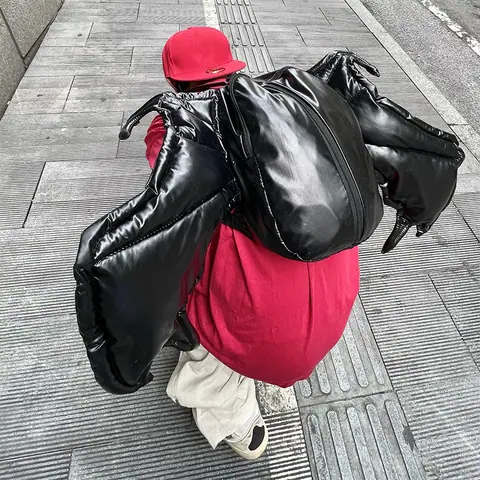 Trb Original American Hip-Hop Street Niche Soft PU Leather Bat Wing Backpack Double-Layer Zipper Backpack Ins on BoonBuy
