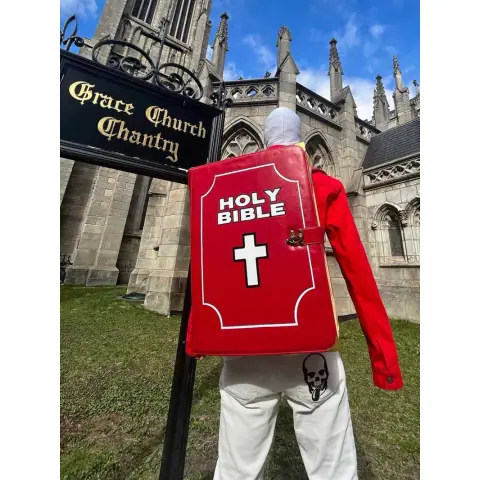 Trbrushshift Hip-Hop Street Cross Bible Book Shoulder PU Leather Backpack Ins Schoolbag on BoonBuy